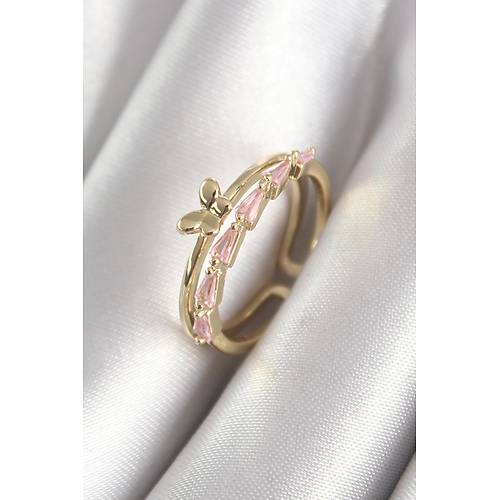 Pirin� Gold Renk Zirkon Ta�l� Kelebek Fig�r Kad�n Y�z�k
