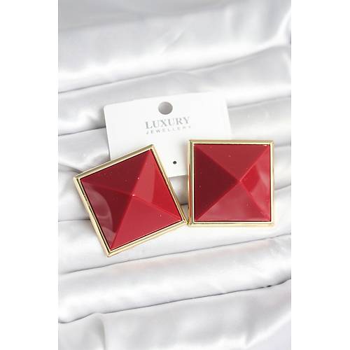 Pirin� Gold Renk Bordo Piramit Model Kad�n K�pe