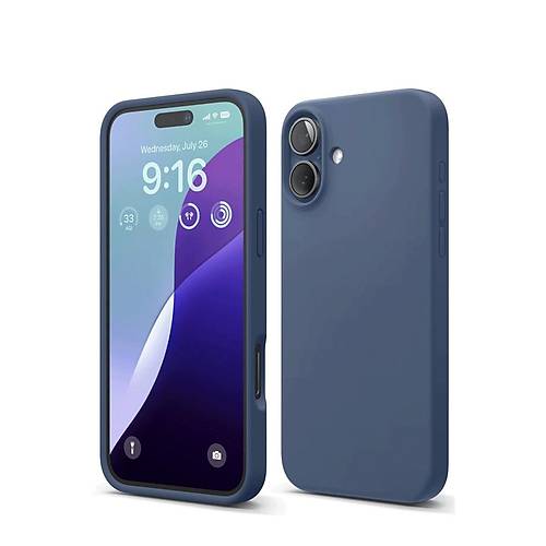 iPhone 16 K�l�f Nano i�i Kadife Silikon - Lacivert