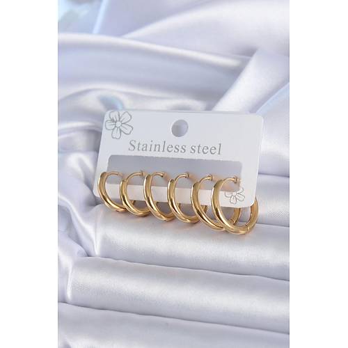 316L �elik Gold Renk Halka Model Kad�n K�pe Seti