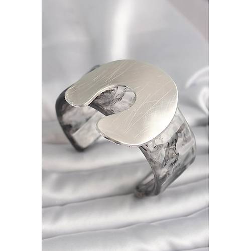 Siyah Mermer Desen Akrilik Plaka Vintage Kad�n Bilezik