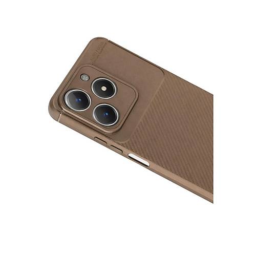 Realme C61 K�l�f Auto Focus Karbon Kapak - Kahverengi