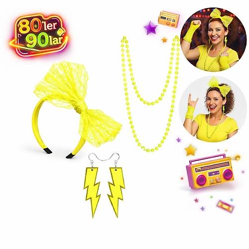 80�ler 90�lar Neon Sar� Parti Seti � Kolye K�pe Ta�