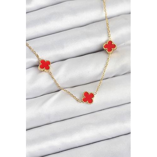 316L �elik Zincir Gold Renk K�rm�z� Baby Boy Yonca Kad�n Kolye