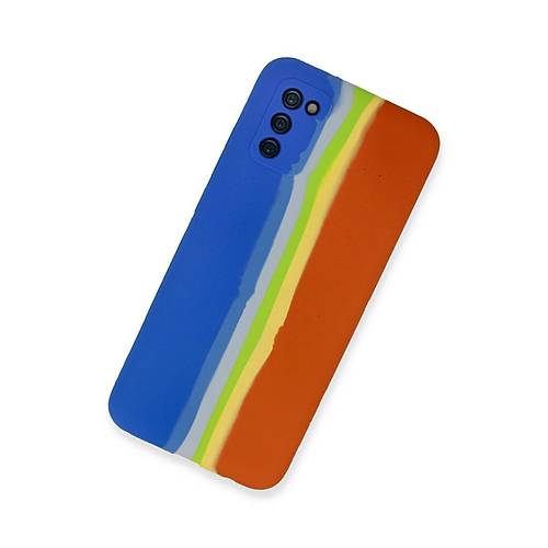 Galaxy A03S K�l�f Ebruli Lansman Silikon - Mavi-Turuncu