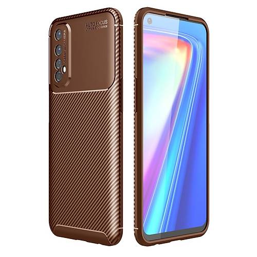 Realme 7 K�l�f Auto Focus Karbon Kapak - Kahverengi