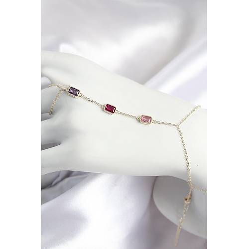 Pirin� Renkli Zirkon Ta�l� Dikd�rtgen Model Gold Renk Kad�n �ahmeran