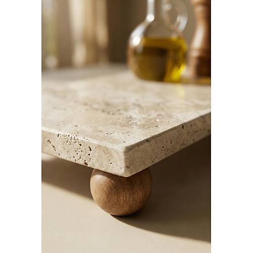Ayakl� Do�al Mermer Sunum Tablas� & Dekoratif Ya�danl�k Altl��� (12x24x4 cm)