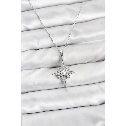 316L �elik Zincir G�m�� Renk Kutup Y�ld�z� Model Zirkon Ta�l� Kad�n Kolye