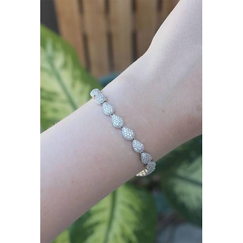 Vip Seri Pirin� Zirkon Ta�l� G�m�� Renk Damla Model Bileklik