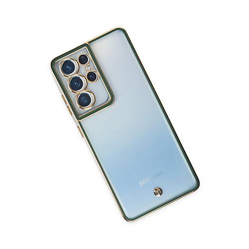 Galaxy S21 Ultra K�l�f Liva Lens Silikon - Ye�il