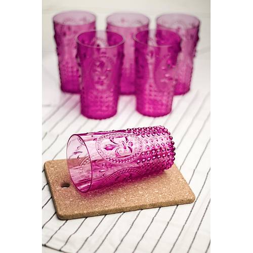 Akrilik Pembe 6'l� Uzun Bardak & Su Me�rubat Barda�� 750 ml ( B�y�k Boy & Cam De�ildir )