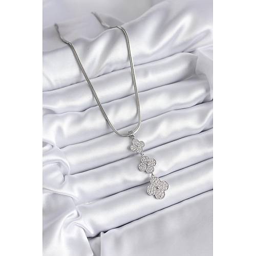 316L �elik G�m�� Renk �talyan Zincir Zirkon Ta�� Yonca Model Kad�n Kolye