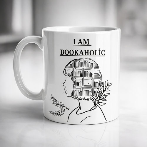 I Am Bookaholic Yaz�l� Kitap Temal� Kupa Model 213 Bask�l� Seramik Kahve Kupas�