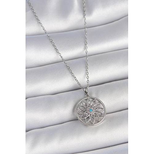 316L �elik G�m�� Renk Zincir Mavi Ta�l� Lotus Model Kad�n Kolye