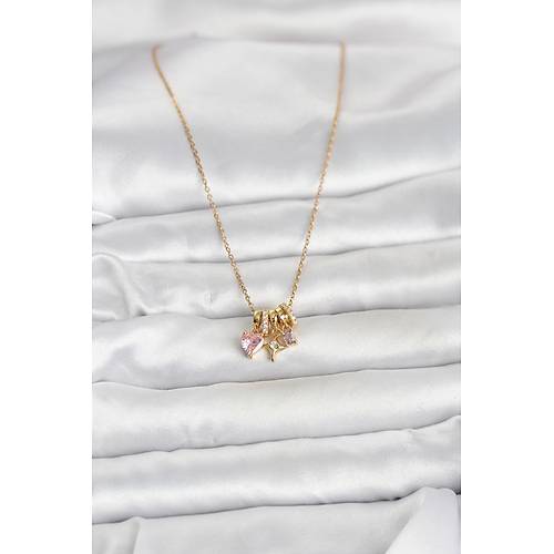 316L �elik Gold Pembe Zirkon Ta�l� Charml� Kad�n Kolye