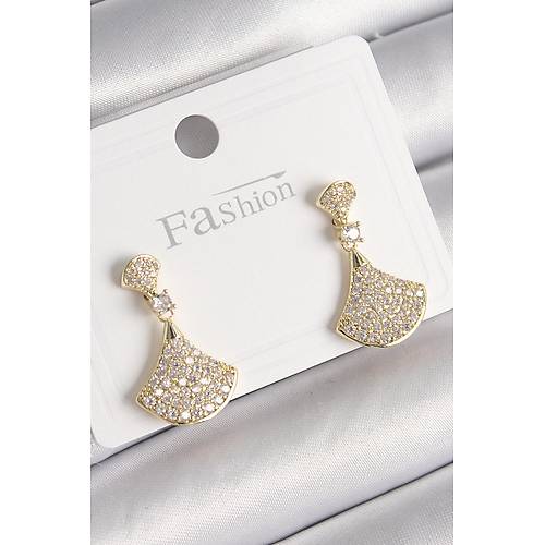 Pirin� Gold Renk Zirkon Ta�l� Motif Model Kad�n K�pe