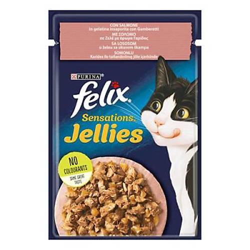 Pouch Sensation Jellies Somonlu ve Karidesli Yeti�kin Kedi Konservesi 6 Adet 85 Gr