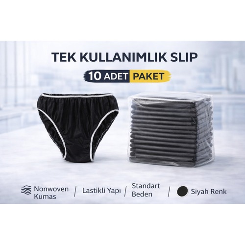 Tek Kullan�ml�k Slip 10 Adet Nonwoven Kuma� Siyah Lastikli Standart Beden