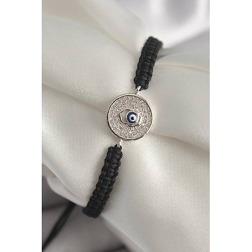 Pirin� G�m�� Renk Zirkon Ta�l� Nazar Boncuk ��leme Makrome Asans�rl� Model Kad�n Bileklik