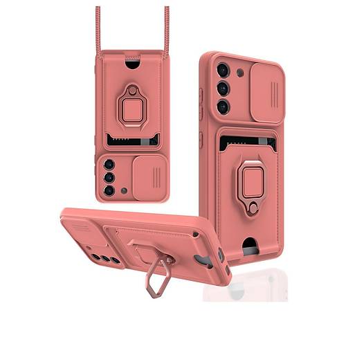 Galaxy S21 FE K�l�f Zuma Kartvizitli Y�z�kl� Silikon - Pembe