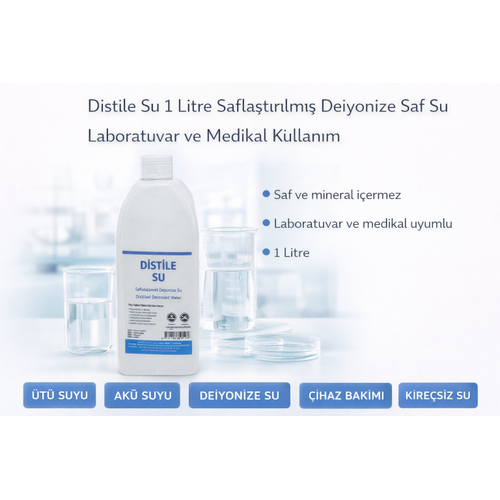 Distile Su 1 Litre Safla�t�r�lm�� Deiyonize Saf Su Laboratuvar ve Medikal Kullan�m 1 ADET