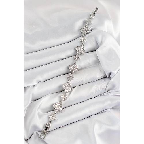 Pirin� Zirkon Ta�l� Yonca Model G�m�� Renk VIP Seri Kad�n Bileklik