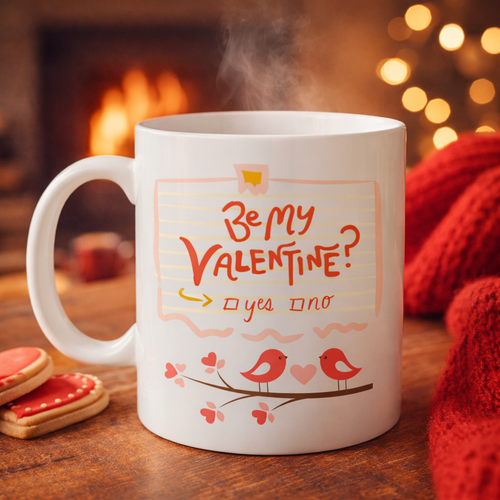 Be My Valentine Porselen Kupa Model 7 - Sevgililer G�n� Hediyesi-A�k Temal� Sevimli Kupa