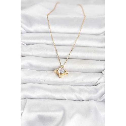 316L �elik Zincir Gold Renk Yonca Model Kad�n Kolye