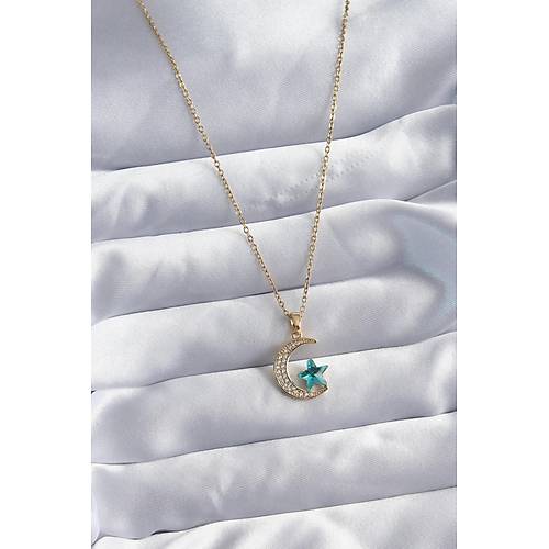 316L �elik Gold Renk Zincir Zirkon Ta� Detay Hilal Y�ld�z� Fig�r Kad�n Kolye