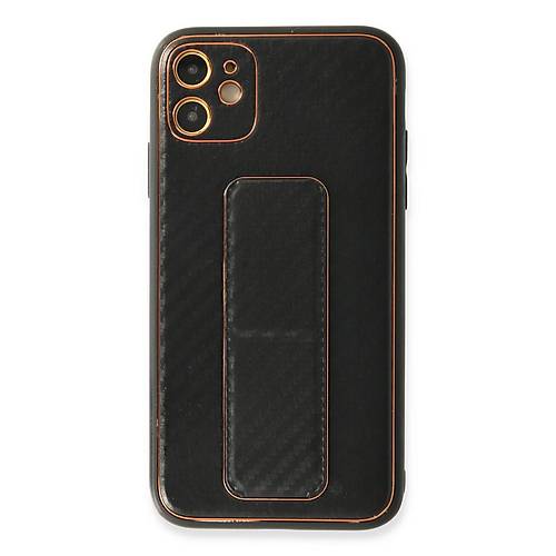 iPhone 12 K�l�f Coco Karbon Standl� Kapak - Siyah