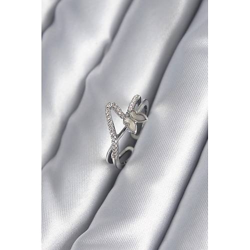 Pirin� G�m�� Renk Zirkon Ta� Detay Kelebek Model Kad�n Y�z�k