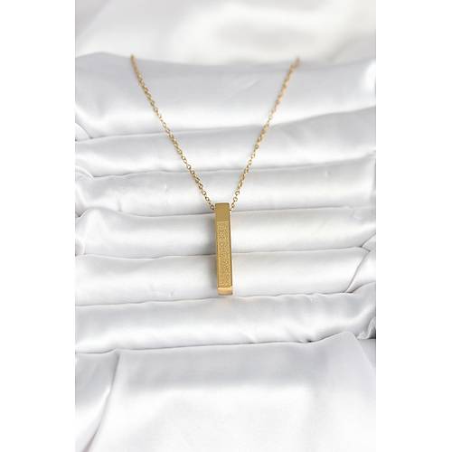 316L �elik Gold Renk Ayetel K�rsi Yaz�l� Bar �ubuk Kolye