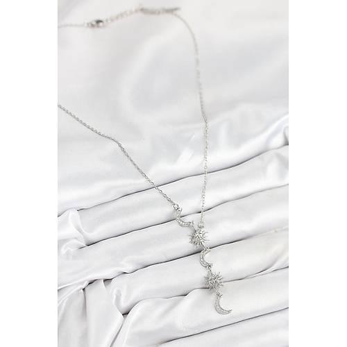 316L �elik Zirkon Ta�l� G�ne� Ve Ay Model G�m�� Renk Kad�n Kolye