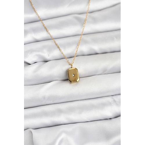 316L �elik Zincir Gold Renk Minimal Kutup Y�ld�z� Model Kad�n Kolye