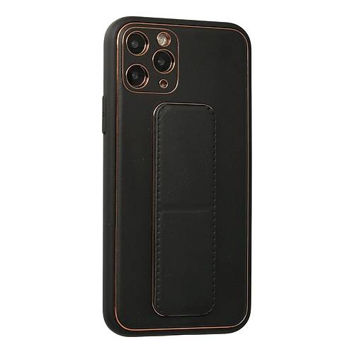 iPhone 11 Pro K�l�f Coco Deri Standl� Kapak - Siyah