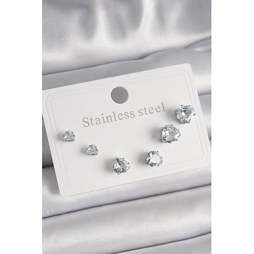 316L �elik G�m�� Renk Zirkon Ta�l� Kalp Model Kad�n K�pe Seti