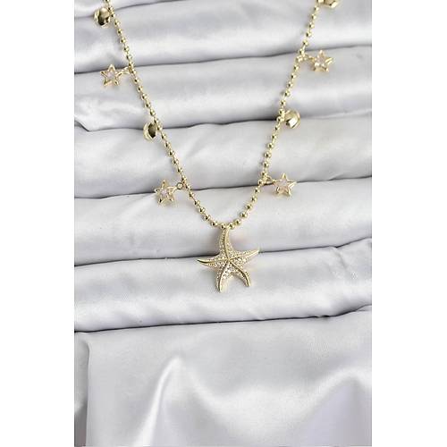 Pirin� Gold Renk Zirkon Ta�l� Deniz Y�ld�z� Model Kad�n Kolye