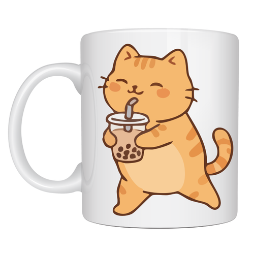 Sevimli Kedi Bubble Tea Tasar�ml� Porselen Kupa MODEL 192 � Boba �ay� ��en Kedi Kahve Kupas� � Kedi Severlere Hediyelik Kupa Bardak