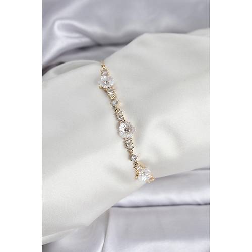 Baget Zirkon Ta�l� �i�ek Model Gold Renk Asans�rl� Kad�n Bileklik