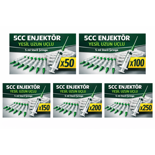 5CC Enjekt�r Ye�il Uzun U�lu Steril ��r�nga