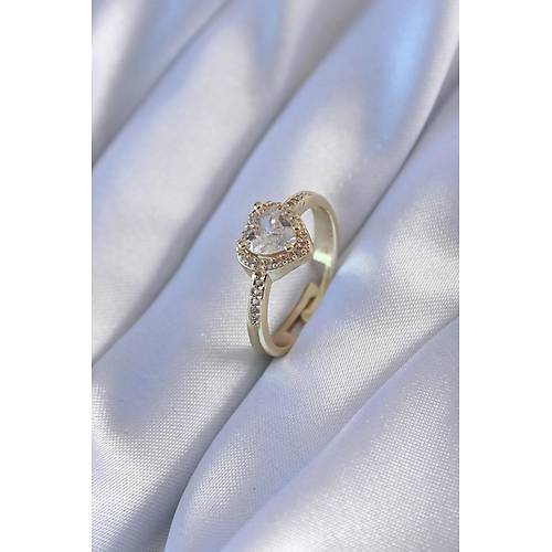 Gold Renk Zirkon Ta�l� Kalp Model Pirin� Charm Kad�n Y�z�k