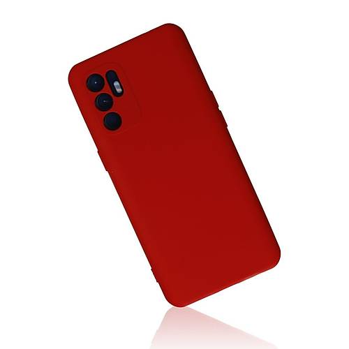 Reno 6 K�l�f Nano i�i Kadife Silikon - K�rm�z�