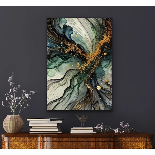 Ye�il Mavi Gold Soyut Kanvas Tablo 70x100cm