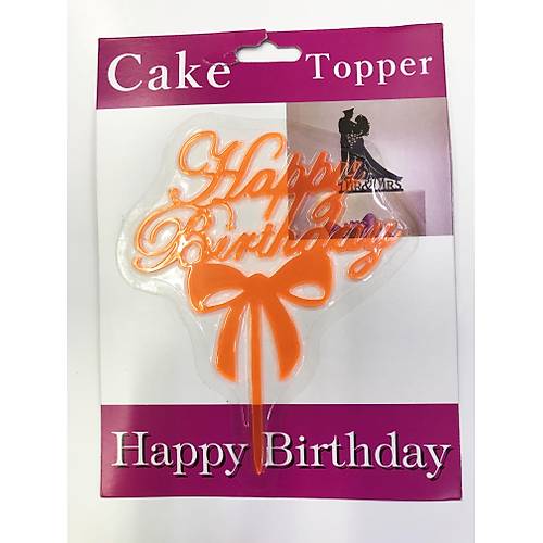 Happy Birthday Yaz�l� Fiyonklu Pasta Kek �ubu�u Turuncu Renk