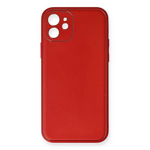 iPhone 12 Mini K�l�f Coco Deri Silikon Kapak - K�rm�z�