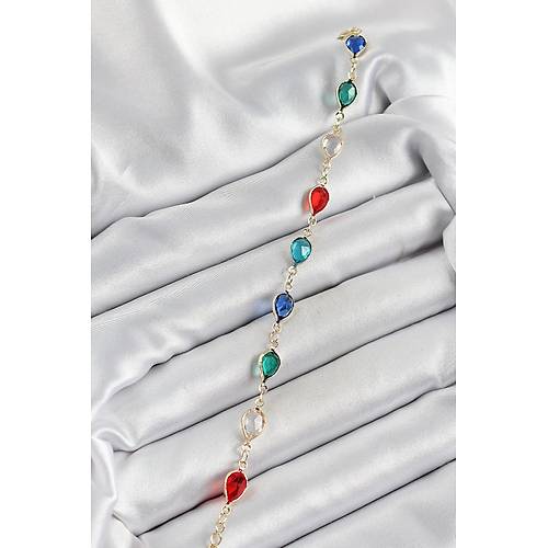 Pirin� Gold Renk Kar���k Renk Damla Zirkon Ta�l� Kad�n Bileklik