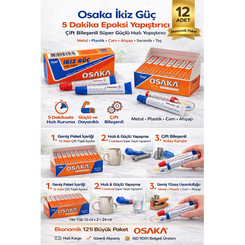 Osaka �kiz G�� 5 Dakika Epoksi Yap��t�r�c� �ift Bile�enli G��l� H�zl� Yap��t�r�c� 12Adet
