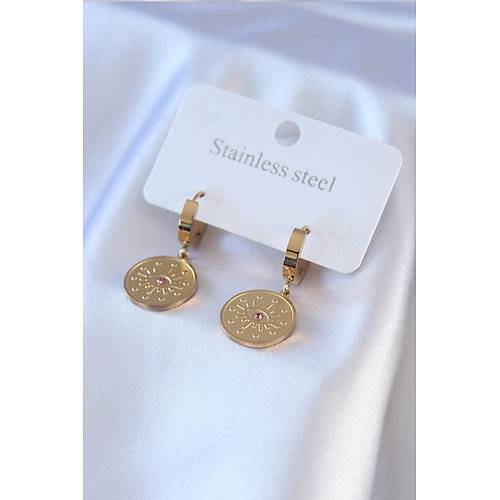 316L �elik Gold Renk G�z ��leme Zirkon Ta� Detay Kad�n K�pe