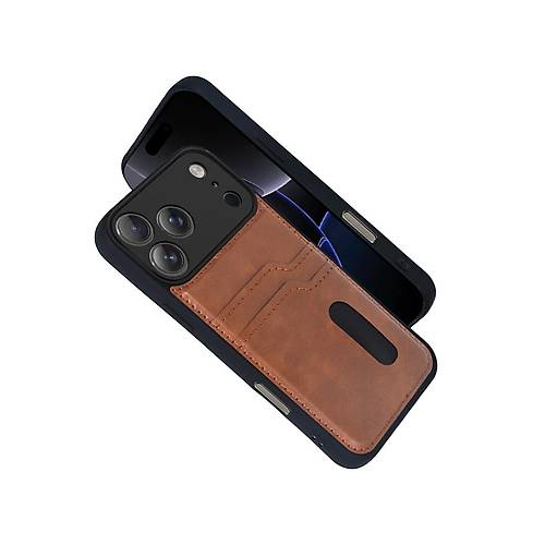 iPhone 17 Pro Sara Kartvizitli Deri K�l�f - Taba